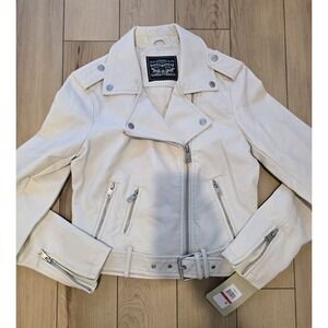 Levi's Faux Leather Belted Moto Biker Jacket Women White Size XS